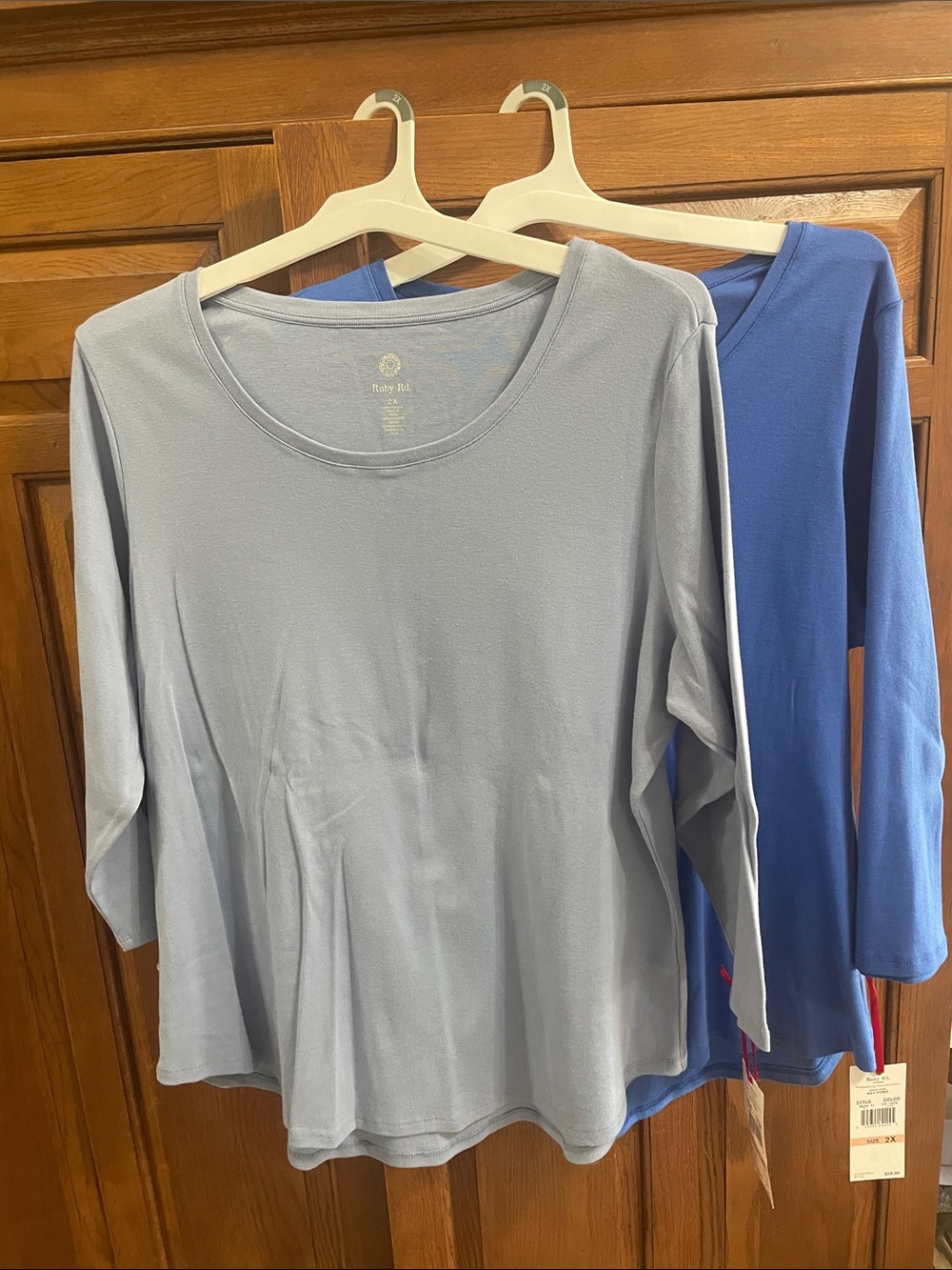 Ruby Rd. Women's Light Blue & Royal Blue 3/4 sleeve  Scoop Neck Tops NWT Sz.2X
